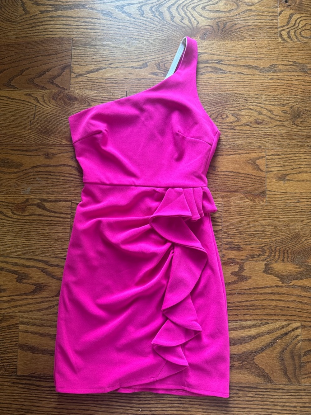 Hello Molly One-Shoulder Ruffle Mini Dress in Hot Pink